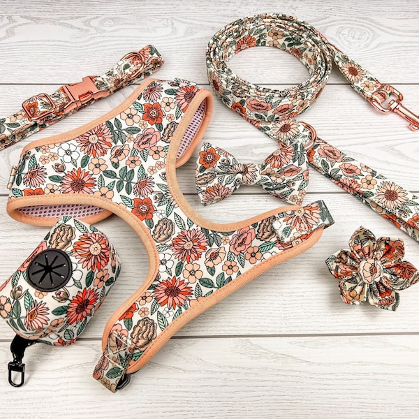 Hundegeschirr, Hundehalsband und Leine, Hundehalsband mit Fliege, Blumenhalsband für Hunde, Hundehalsband Custom