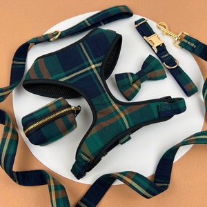 Dog Fall Plaid Harness Set Puppy Harness Boy Personalized Plaid Dog Bow Collar and Leash No Pull Harness Vest Dog Collar Custom Etsy UK