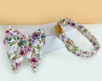 Hundehalsband mit Schleife Blumenmuster: Personalisiertes Namensschild