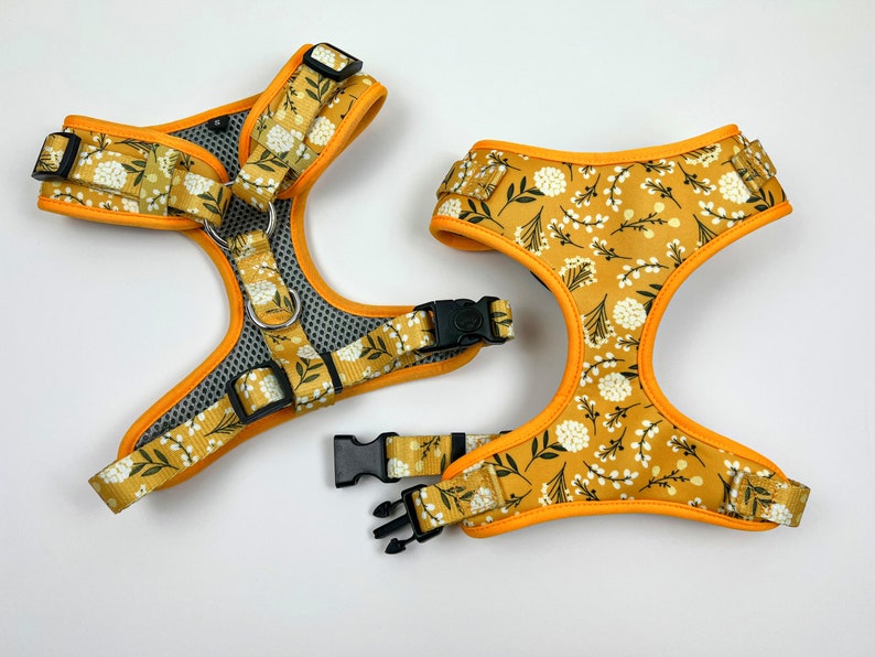 Floral Dog Harness Set: Custom Collar & Leash, No-Pull Vest image 3