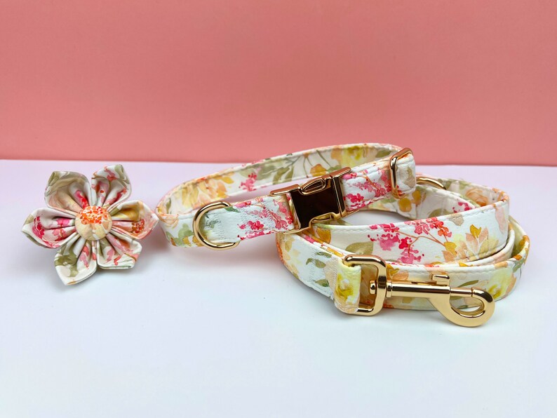 Personalisierte Blumen Hundehalsband, Hundehalsband Blumen, graviertes Hundehalsband mit Namen, Hundehalsband Leine Set, Hundehalsband Mädchen Bild 5