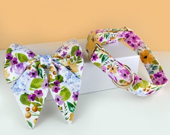 Personalisiertes Blumen Sailor Bow Hundehalsband, Girly Hundehalsband, Hundehalsband mit Name, Hundehalsband Leine Set, Hundehalsband Frühling Sommer