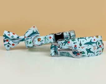 Collier pour chien en tissu requin : collier en coton personnalisé avec laisse