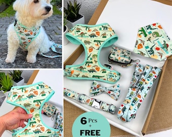 Dog Harness, Dog Collar and Leash, Dog Bow Tie Collar, Dog Flower Collar, Poop Bag, Dog Collar Custom