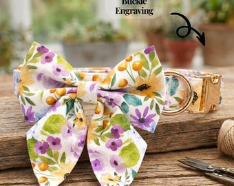 Personalisiertes Blumen Sailor Bow Hundehalsband, Girly Hundehalsband, Hundehalsband mit Name, Hundehalsband Leine Set, Hundehalsband Frühling Sommer