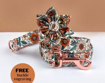 Custom Dog Collar, Personalized Dog Collar with Name, Girl Dog Collar, Floral Dog Collar, Dog Collar and Leash, Boho Flowers Dog Collar