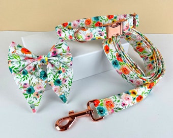 Blumen Hundehalsband personalisiert: Hundehalsband & Leine aus Baumwolle im Set