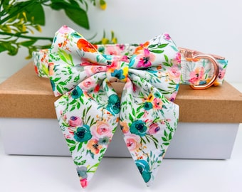 Blumen Hundehalsband: Personalisiertes Baumwollhalsband mit Leine