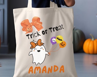 Personalized Halloween Trick or Treat Bag, Cotton Canvas Tote