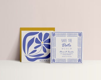 Cantor Save the Date Card • Double-Sided • Editable Wedding Template • Mid Century | Contemporary | Floral