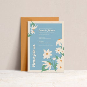 Las Flores Invite Single-Side Editable Wedding Invitation Template Modern Minimalistic Daisy Floral image 1