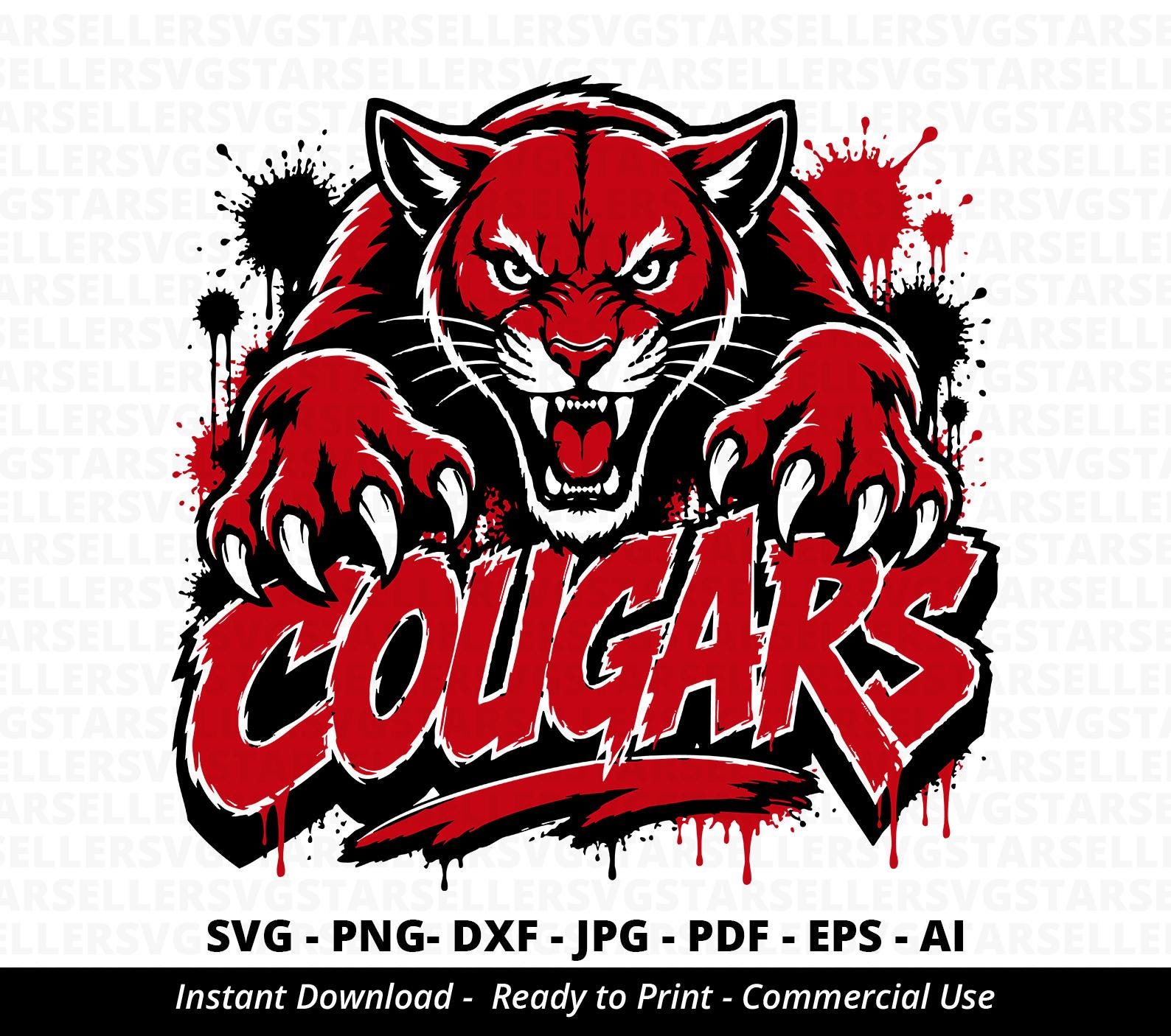 Cougars SVG PNG, Graffiti Cougar Sports Design - Etsy