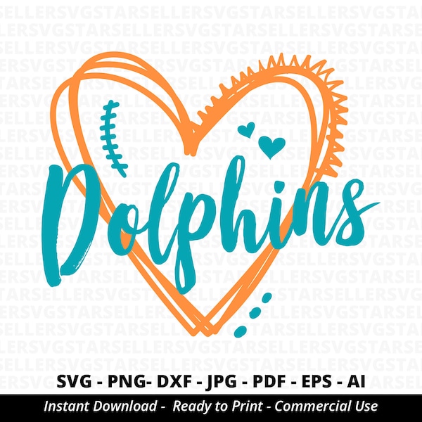 Dolphins Heart SVG, Dolphins svg,Dolphins Football svg,Heart Designs Mascot svg,Dolphins Mascot svg,Dolphins Cheer,Dolphins Shirt svg,Cricut