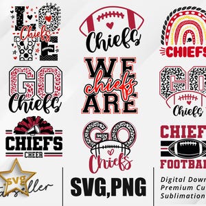 Chiefs SVG PNG Bundle , 9 Chiefs Football Designs for Cricut, Sublimation, Instant Digital Download, Game Day Clipart