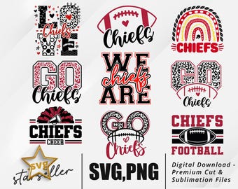 Chiefs Football SVG PNG Bundle, Game Day Clipart (Digital Download)
