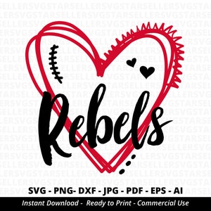 Rebels Heart SVG, Rebels Svg, Rebels Football Svg,heart Designs Mascot ...