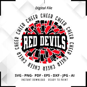 Red Devils jubeln SVG PNG, Red Devils svg, Red Devils Pom Pom svg, Red Devils Cheerleader svg, Red Devils Maskottchen svg, Red Devils Pride, Cricut