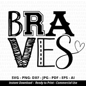 Braves SVG,Braves Heart svg,Braves Football svg,Braves Baseball svg,Baseball Mascot Heart,Braves Mascot svg,Game day svg,Cricut,Silhouette