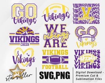 Vikings Football SVG PNG Bundle, Game Day Clipart (Digital Download)