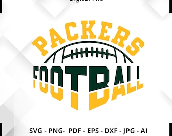 May include: Green and yellow graphic design with the text "PACKERS FOOTBALL" in a bold, stylized font. The design features a football with laces.
