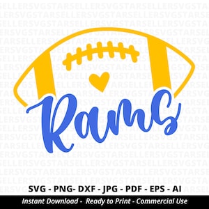 Rams Football SVG PNG, Rams Mom svg, Mascot Shirt Design, Game Day Spirit Cricut File, Football Cheer svg for DIY Craft Projects