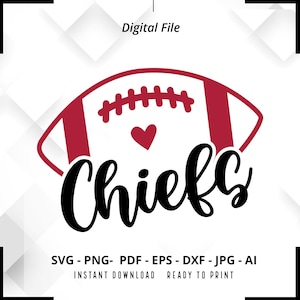 Chiefs Football SVG PNG, Chiefs Mom Shirt Design, Mascot Cheer SVG Cut File, Football Mom Cricut Design, Game Day Sport Pride