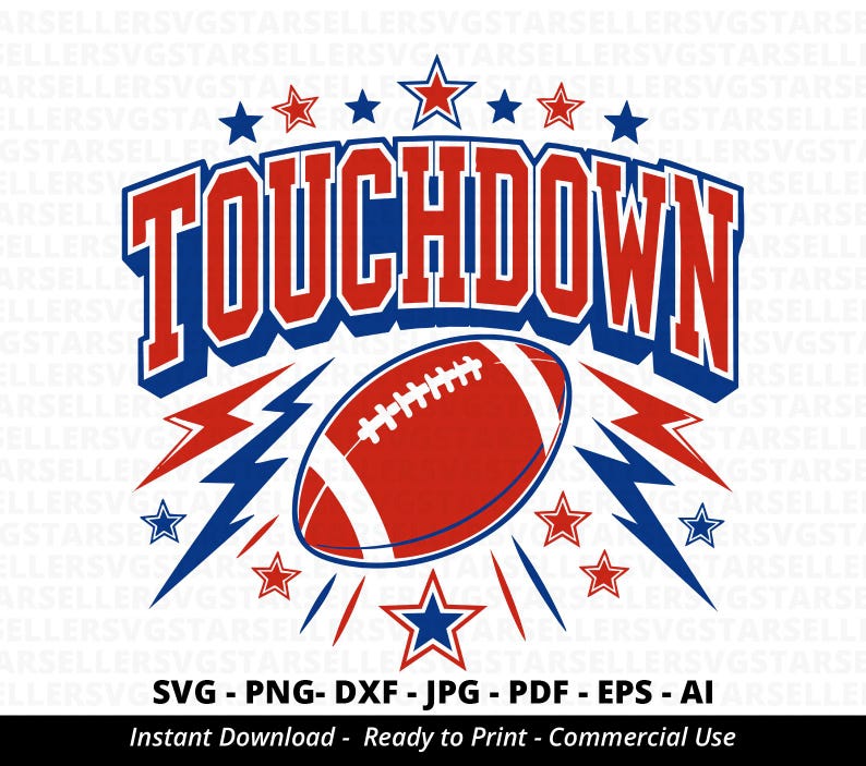 Touchdown Logo Blue Touchdown SVG PNG, Retro Football Lightning Digital Cut File - Etsy