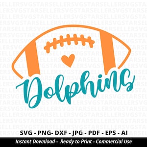 Dolphins Football SVG PNG, Mascot Shirt SVG for Dolphins Mom, Cheer Spirit Design, Cricut Cut File for School Pride & Game Day Crafts
