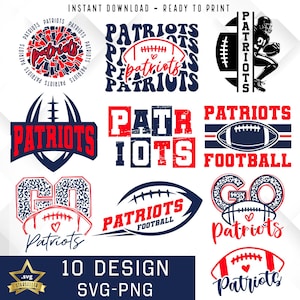Patriots Football SVG PNG Bundle, Sports Team Cut Files, Digital Download, Cricut Sublimation, Game Day Shirt Design Bundle