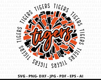 Tigers Cheer SVG, Pom Pom Design, Mascot Pride (Digital File)