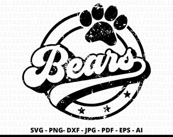 Retro Bears Mascot SVG, PNG, Cheer, Sport (Digital Files)