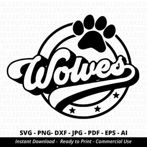 Wolves SVG PNG, Wolves Paw svg, Wolves Mascot svg, Wolves Cheer svg, Retro Wolves svg, Wolves Sport svg, Wolves Shirt svg,Wolves School Team