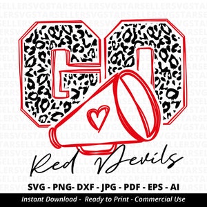 Go Red Devils SVG, Red Devils svg, Go Leopard Red Devils svg, Red Devils Maskottchen svg, Red Devils Pride svg, Red Devils Cheer svg, Cricut, Silhouette