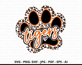 Tigers Paw SVG PNG, Tigers svg,Leopard Tigers Paw svg,Tigers Cheer svg,Tigers Mascot svg,Tigers Mom svg,Football Mama svg,Cricut,Sublimation
