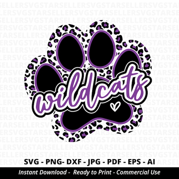 Wildcats Paw SVG PNG, Wildcats svg,Leopard Wildcats Paw svg,Wildcats Cheer svg,Wildcats Mascot svg,Wildcats Mom svg,Football Mama svg,Cricut