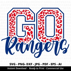Leopard Go Rangers SVG, Rangers Cheer Mascot Design, School Spirit Team Pride Cut File for Cricut & Silhouette, Cheer Mom Shirt