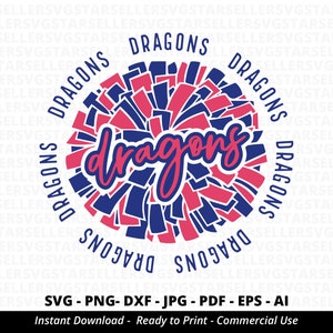 Drachen SVG, Drachen Pom Pom Blatt, Drachen jubeln Blatt, Drachen Cheerleader Blatt, Drachen Maskottchen Blatt, Drachen Mama Blatt, Drachen Pride Blatt, Sport Blatt Zeichen