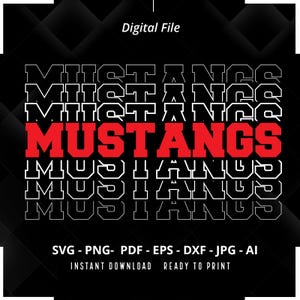 Mustangs SVG PNG, svg Mustangs empilées, mascotte de l&#39;équipe Mustangs, Mustangs mascotte svg, svg de l&#39;équipe de l&#39;école, esprit de l&#39;école, Mustangs Cheer svg, Cricut