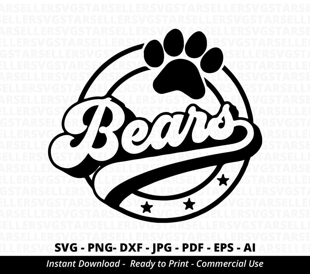 Bears SVG PNG, Bears Paw Svg, Bears Mascot Svg, Bears Cheer Svg, Retro