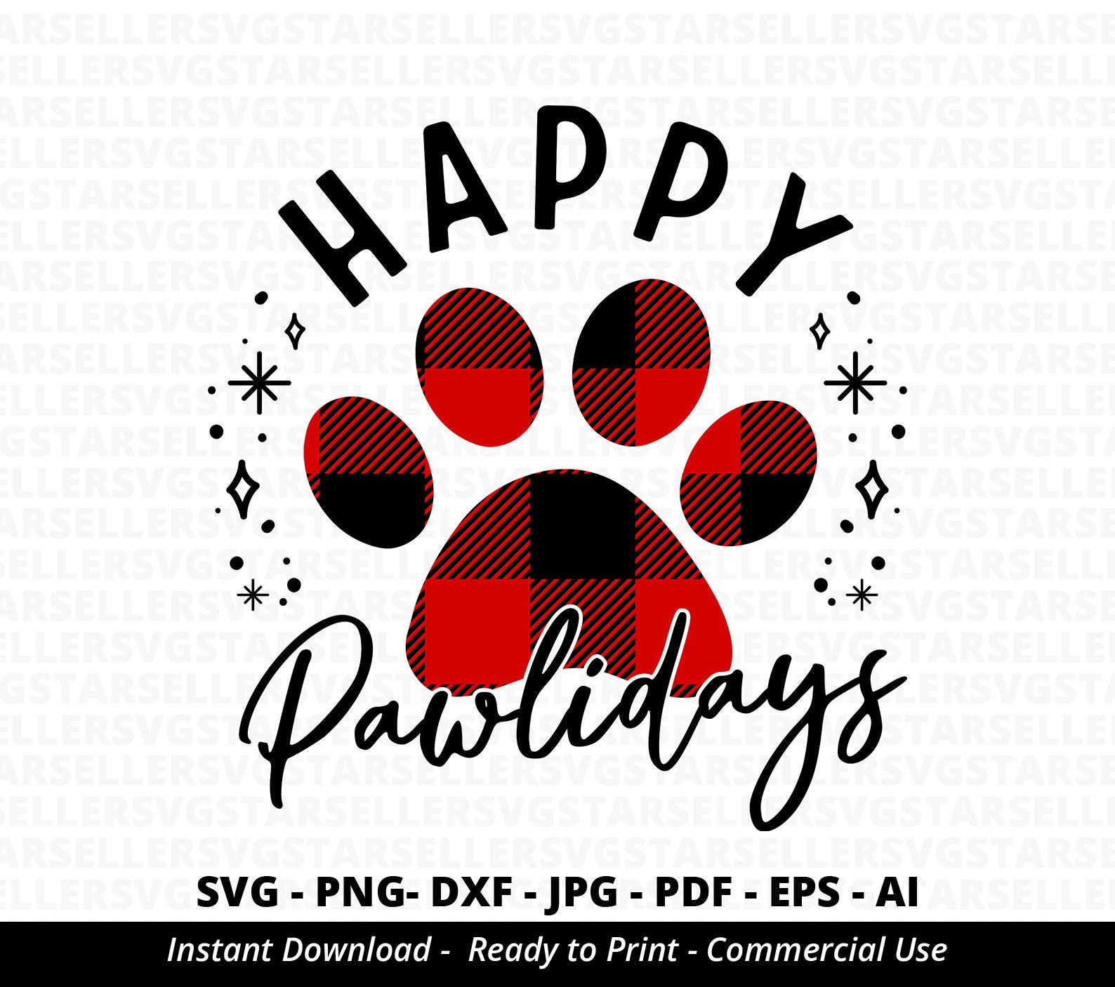 Happy Pawlidays Svgbuffalo Plaid Paw Svg Dog Christmas - Etsy