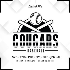 Cougars Baseball SVG PNG, Cougars svg, Baseball svg, Cougars Shirt svg, Cougars Cheer svg, Cougars Mom svg, Baseball Shirt svg, Cricut
