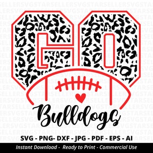 Go Bulldogs football SVG PNG with leopard print and mascot for Cricut game day shirts and signs