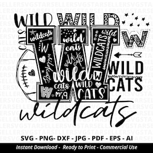 Wildcats Mascot SVG, Football Typography, Cheer Spirit Design (Digital Download