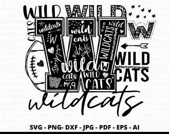 Wildcats SVG PNG Bundle, Wildcats Mascot Football Typography SVG, Cheer Spirit Shirt Design, Cricut Cut File for School Sports Fans