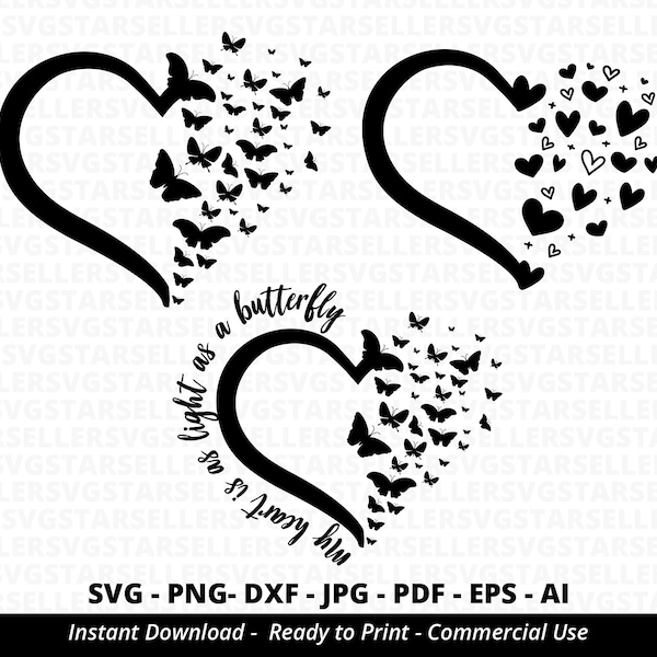 3 Pack Heart SVG,Butterfly Heart svg,Butterfly svg,Heart svg, Heart Bundle svg,Butterfly Bundle svg,My Heart is as Light as Butterfly,Cricut