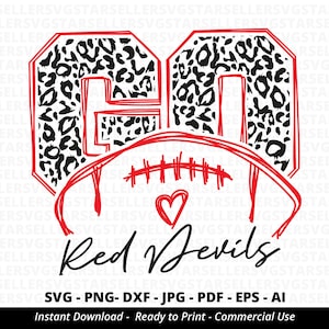 Go Red Devils Football SVG,Red Devils svg,Leopard Red Devils svg,Red Devils Mascot,Red Devils Pride,Red Devils Cheer,School Spirit,Cricut