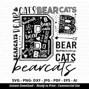 Bearcats SVG,Bearcats Mascot svg,Bearcats Typography svg,Bearcats Football svg,Bearcats Shirt svg,Bearcats Cheer svg,School Spirit,Cricut