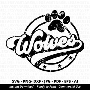 Wolves SVG PNG, Wolves Paw svg, Wolves Mascot svg, Wolves Cheer svg, Retro Wolves svg, Wolves Sport svg, Wolves Shirt svg,Wolves School Team
