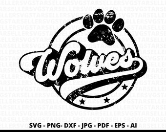 Retro Wolves Mascot SVG, Wolves Paw Print, School Team (Digital Files)