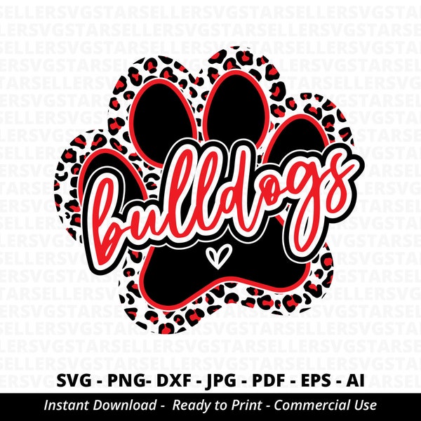 Bulldogs Paw SVG PNG, Bulldogs svg,Leopard Bulldogs Paw svg,Bulldogs Cheer svg,Bulldogs Mascot svg,Bulldogs Mom svg,Football Mama svg,Cricut